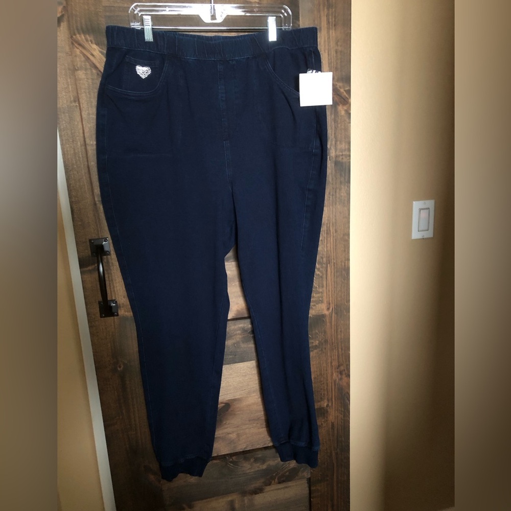 Premium stretch denim joggers by Quacker Factory